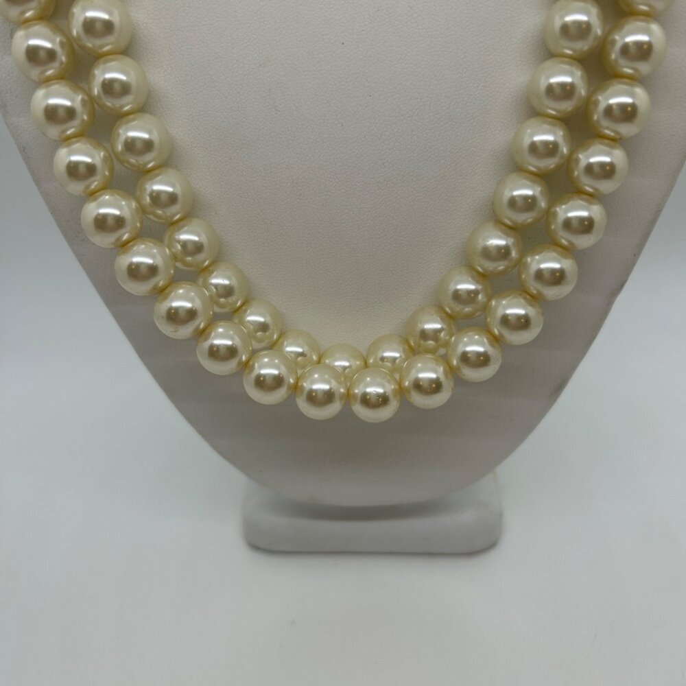 Vintage Faux Pearl Necklace Double Strand Creamy White Glass Beaded Choker 20 In - Picture 11 of 13